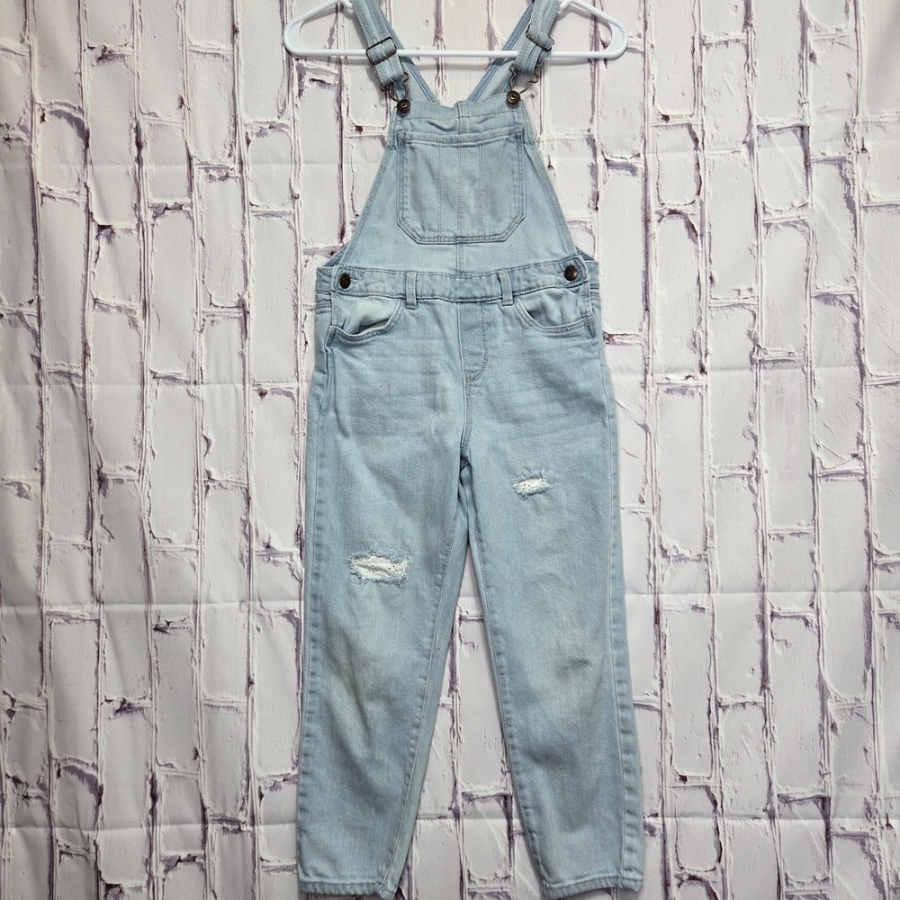 Vintage Y2K OshKosh B'gosh Kids Denim Overalls Light Wash Distressed Sz 7 School